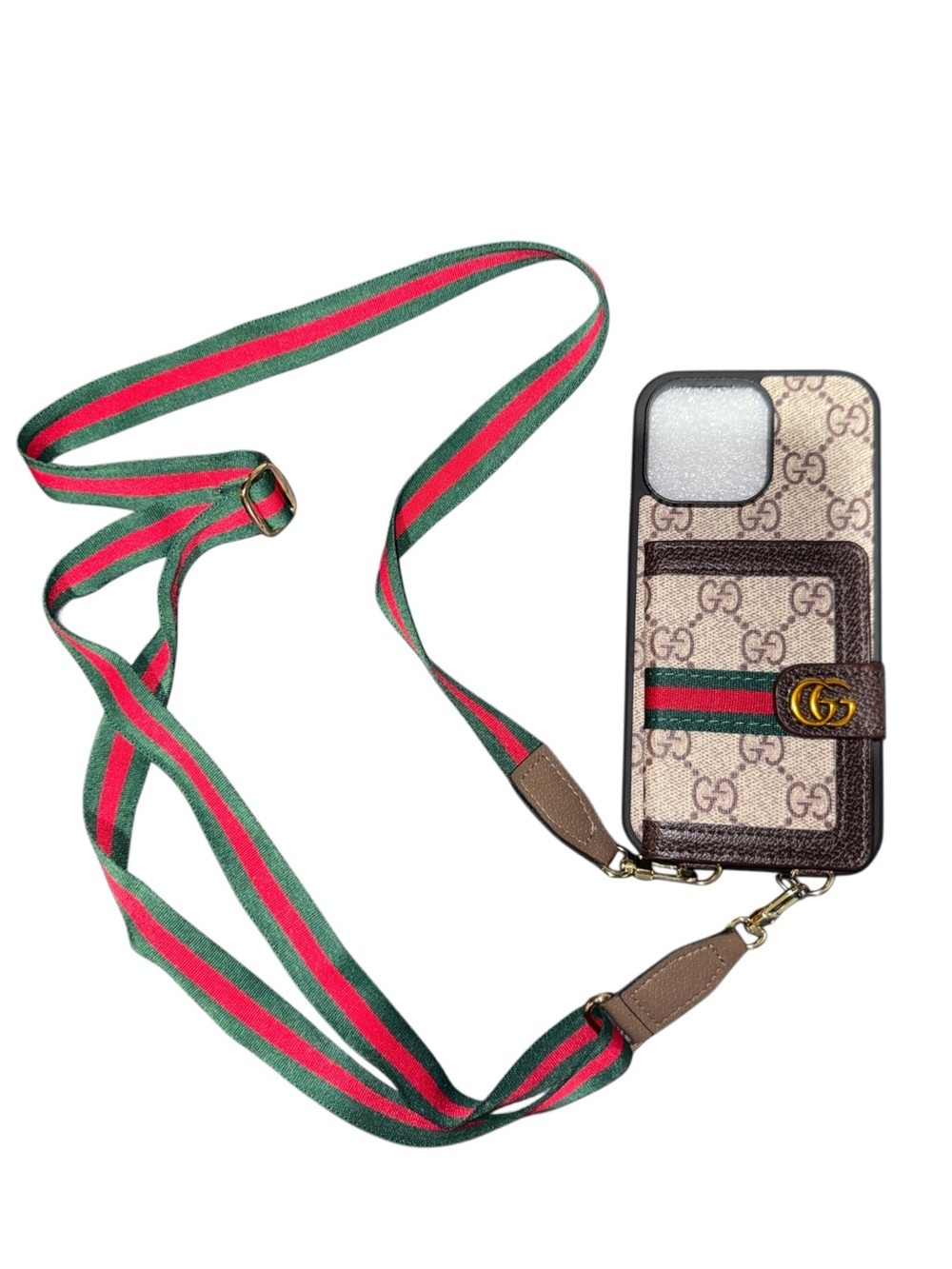 Monogram Wallet Phone Case Crossbody Strap Card Holder iPhone Case